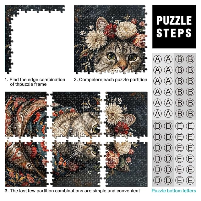 Foto 3 de 6 de Rompecabezas de 1000 Piezas para Adolescentes Gato con Flores Matar el Tiempo en Vacaciones en casa Juego…