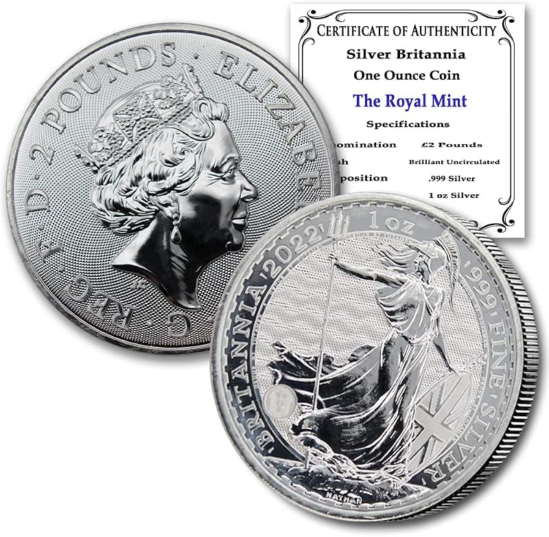 Moneda de plata Britannia 2022 de 1 oz £ 2 BU vendedora | Brillante sin circular - con un certificado de autenticidad