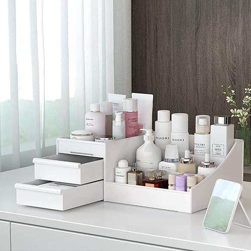 Velpal Caja de almacenamiento de cosméticos de escritorio cajones organizadores de maquillaje cajones de división organizador de escritorio de