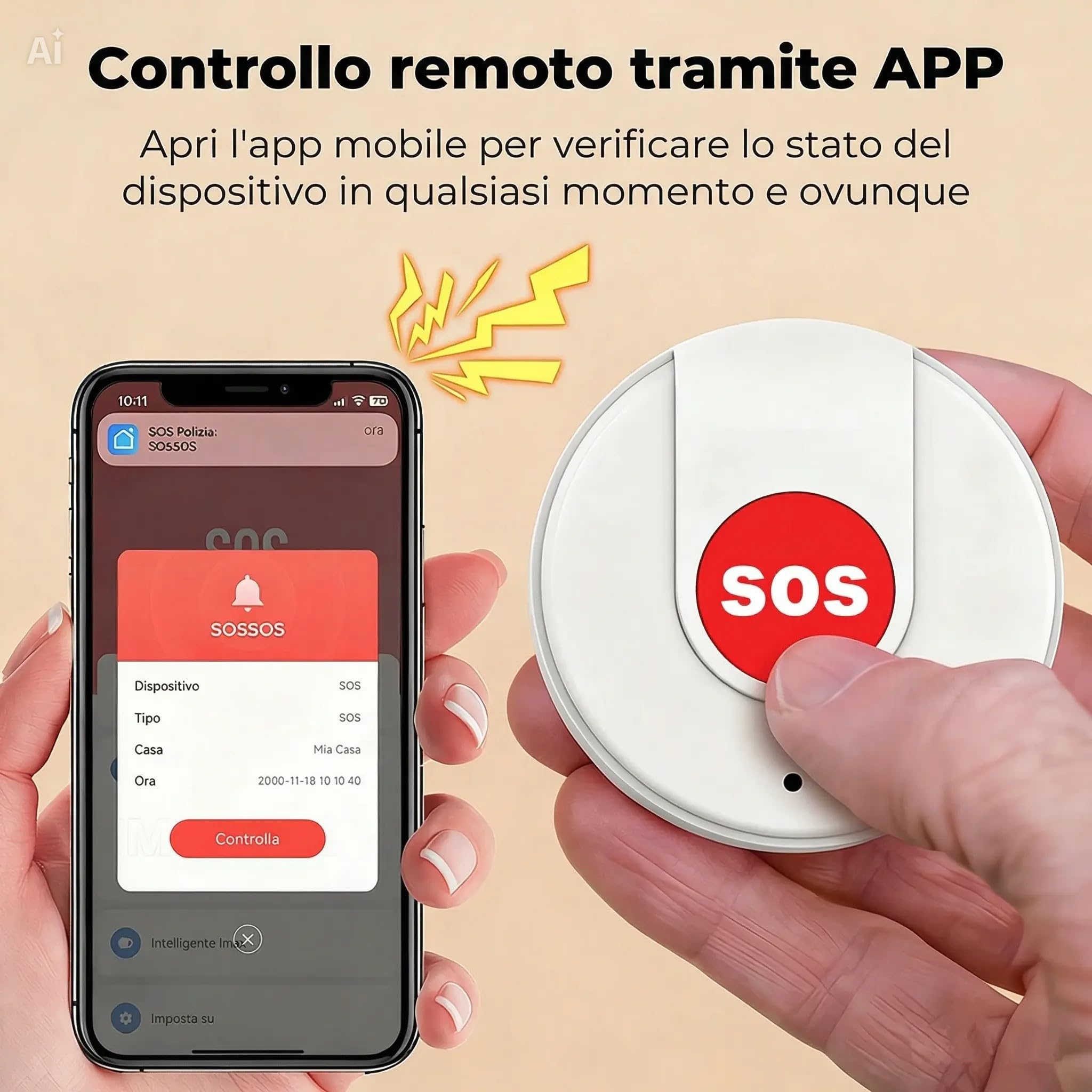 SOS Anziani e Bambini: Allarme Personale con Pulsante di Emergenza. Compatibile con APP Tuya e Smart Life. Notifica sul Telefono, Non Serve SIM. lunga autonomia. (Nero) - 5