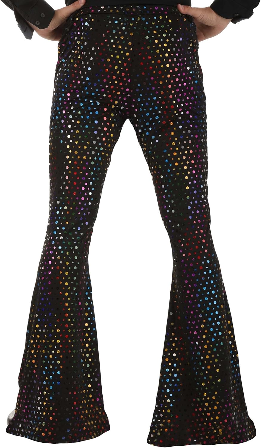 Men's Dazzling Disco Shirt & Bell Bottom Pants Costume Set - Adult 70s 80s Disco Costume Sequin Outfit