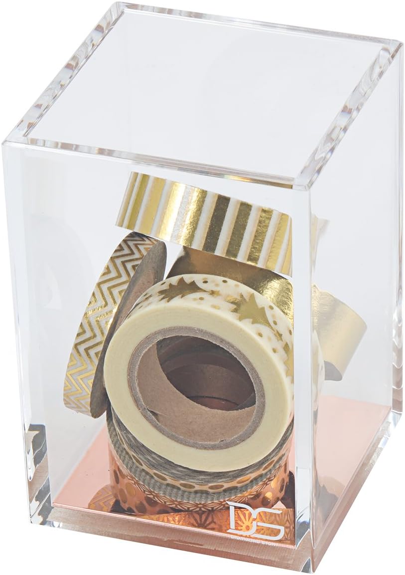 Rose Gold Pencil Holder by DS DRAYMOND STORY - Clear Pen Cup Desktop Stationery Series (Wedding Gift Ideas for Couple)