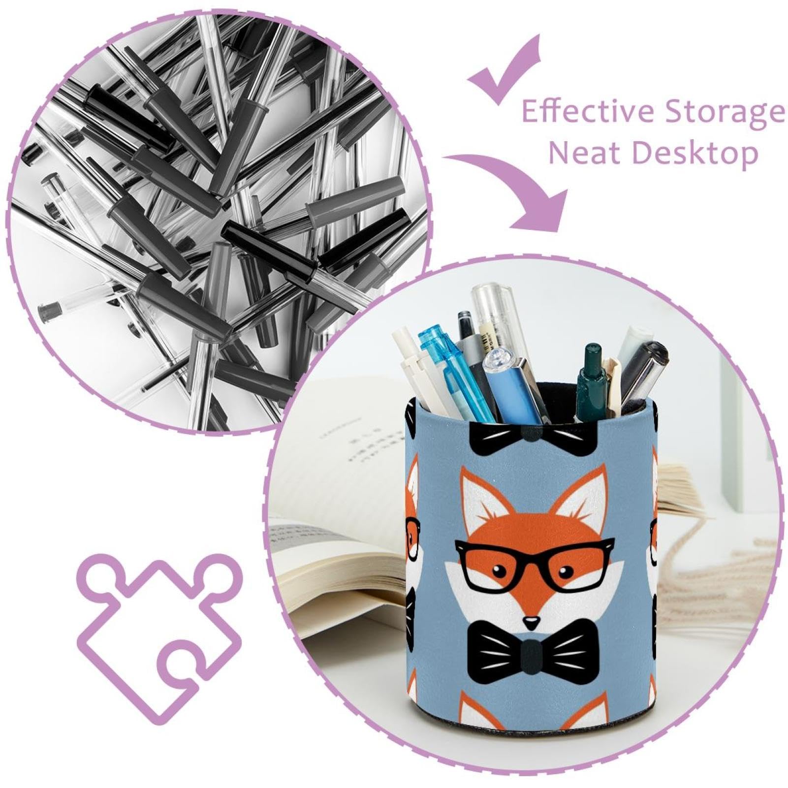 Pot à crayons de grande capacité pour bureau, motif renards de dessin animé, organiseur pour bureau, salle de classe, maison, porte-pinceaux de maquillage en cuir synthétique