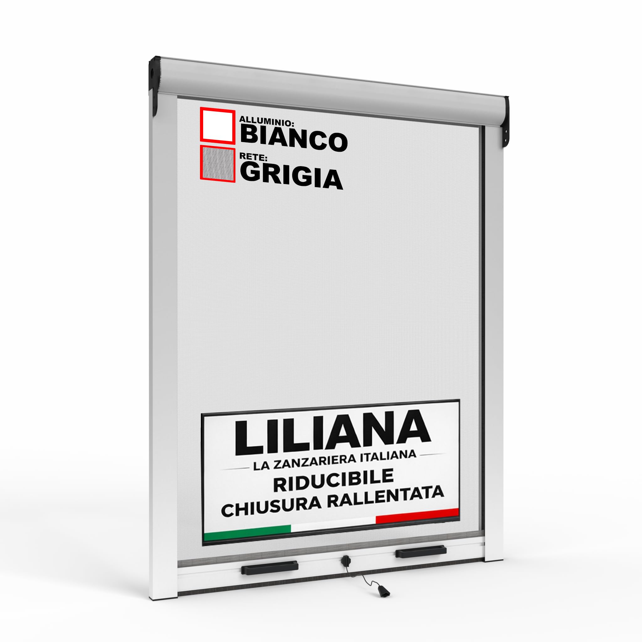 Zanzariera a Rullo "LILIANA" Riducibile per Finestre Con Chiusura Rallentata - Bianca RAL9010 con Rete in Fibra di Vetro Grigia - Made in italy (L 120 x H 170cm)