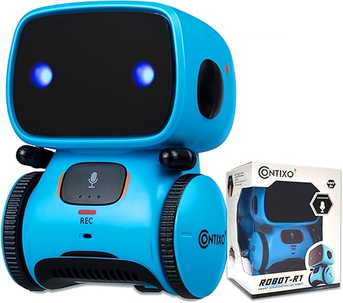 Contixo R1 Juguete robot para niños, robots inteligentes interactivos azules con control de voz, que hablan, bailan, aprenden, sensor táctil,