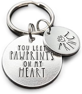 Pet Memorial Keyring, personalised with pet name. You Left Pawprints On My Heart. Pet Loss Gift. Dog memorial keychain. Pet key fob. Velvet gift pouch included.