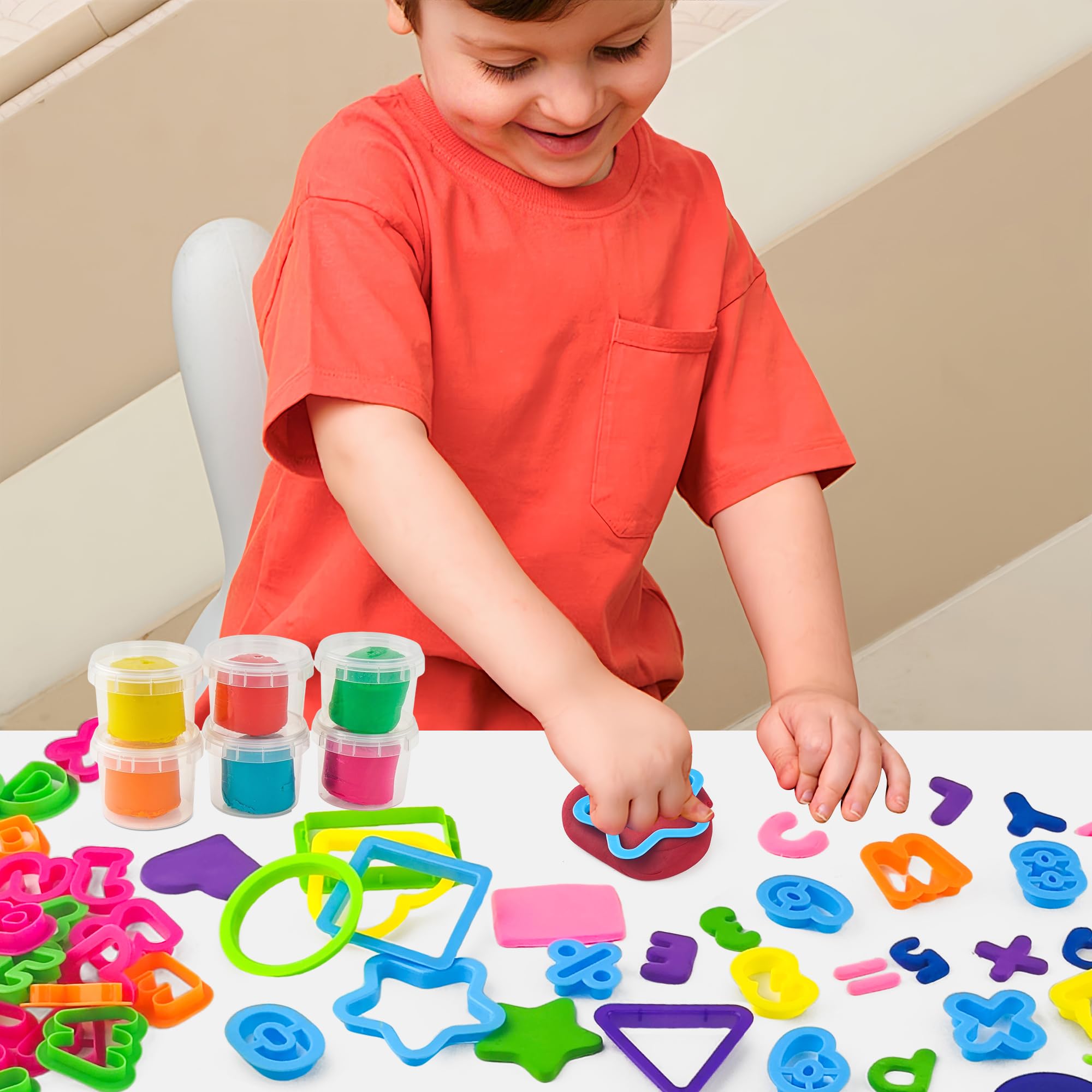 Oun Nana Playdough Tools 47 PCS Playdough Accessories with Playdough Letters Alphabet Numbers Symbols Shapes Cutters, Preschool Playdough Learning Toys for Toddlers Kids Boys Girls - Image 5