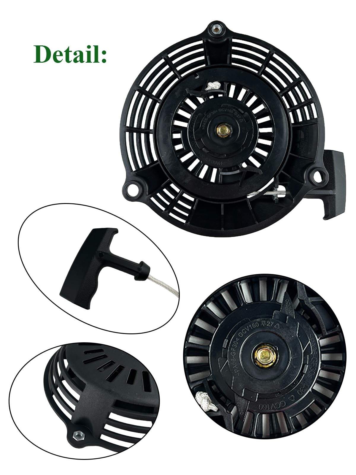 YAMAKATO GCV160 Lanceur Tondeuse Démarreur à recul pour Honda GCV 160 | Noir Pull Start Assemblée pour tondeuse à gazon 28400-Z0L-V20ZA