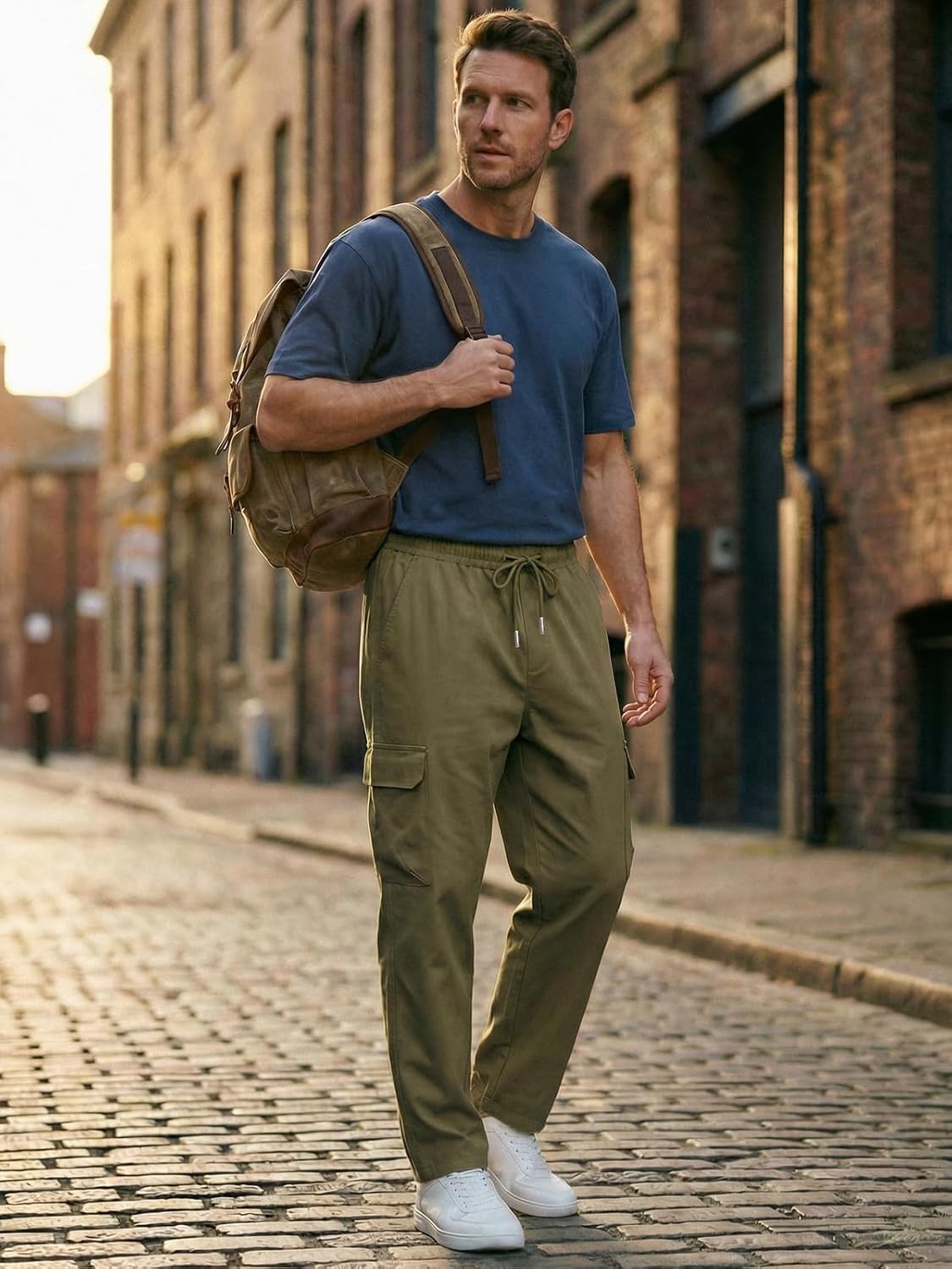 Men's Casual Cargo Pants Workout Joggers Drawstring Chino Cargo Sweatpants Hiking Outdoor Twill Sport Long Pants - Image 5