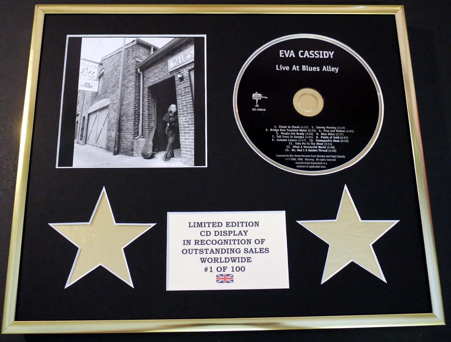 EVA CASSIDY/CD DISPLAY/LIMITED EDITION/COA/LIVE AT BLUES ALLEY, Gold, 30L x 24W cm