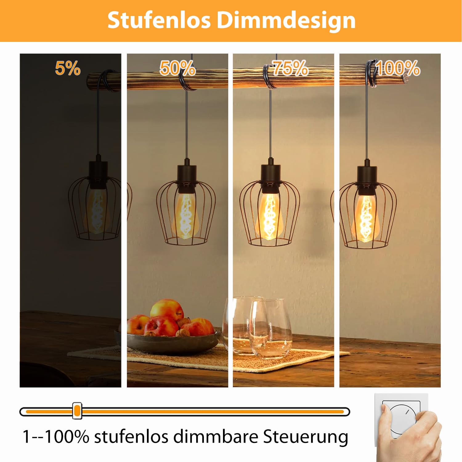 LED-Leuchtmittel, Vintage, E27, dimmbar, 4 W, ST64, Warmweiß, Edison, ideal für die Beleuchtung im Retro-Stil, dekorativ, Bernstein-Glas – 6 Stück