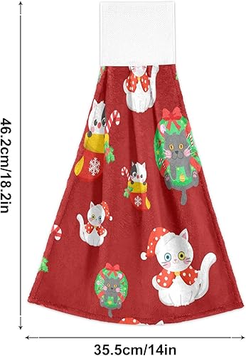 Miniatura 3 de Juego de 2 toallas de mano decorativas suaves y absorbentes para el día de Navidad, con diseño de gato, para baño, para colgar en la punta de los