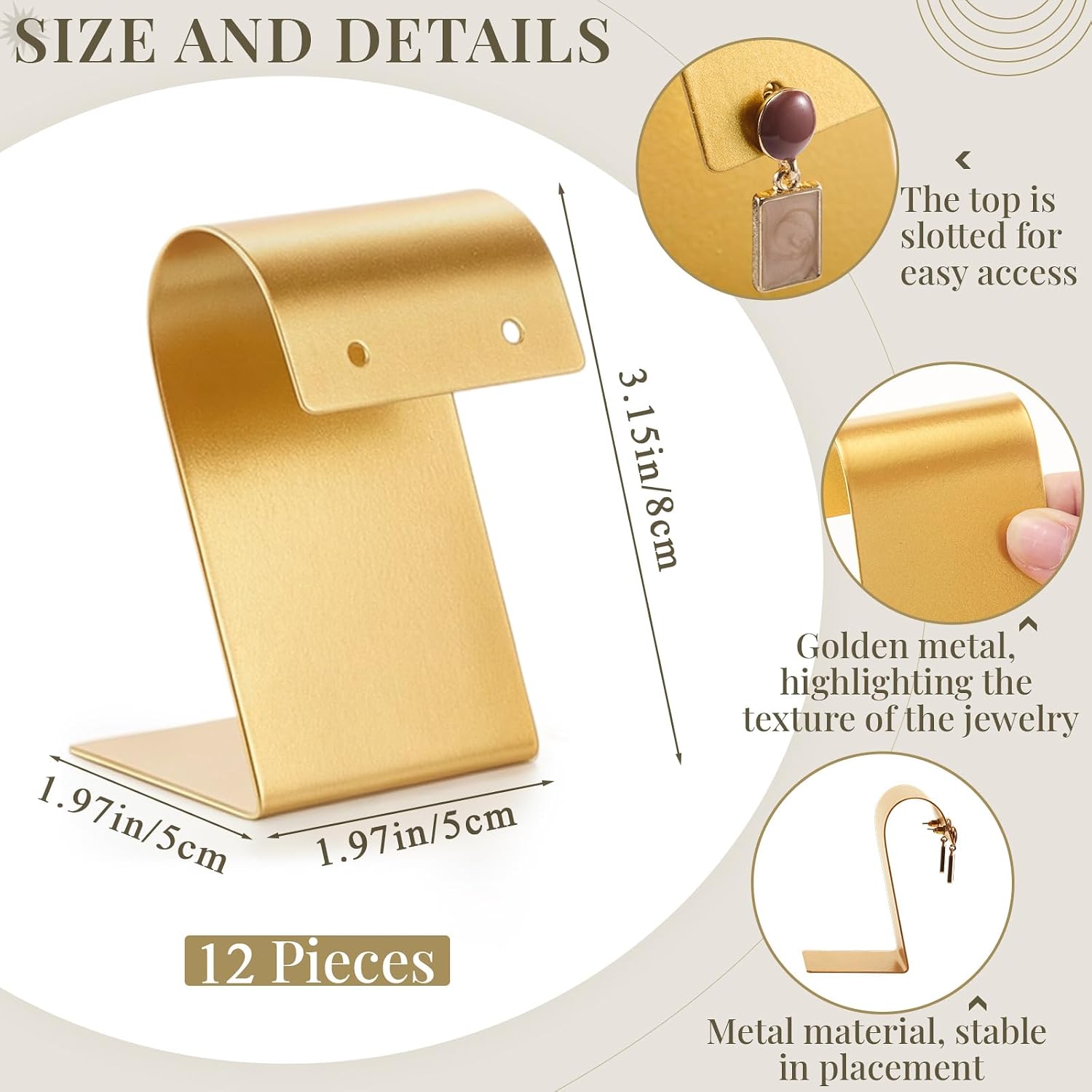 RattanView 12 Pcs Gold Metal Earring Display Stand, Arc-shaped Holder image 2