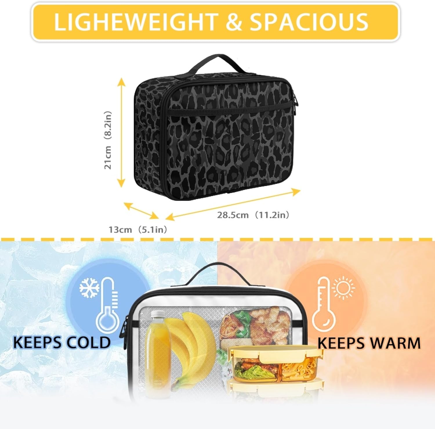 Kids School Backpack With Lunch Box Water Bottle Carrier Black Leopard Print 17 Inch Boys Girls School Bags Large 3 Pcs Backpack Set Lunch Bag Water Bottle Holder For Gift