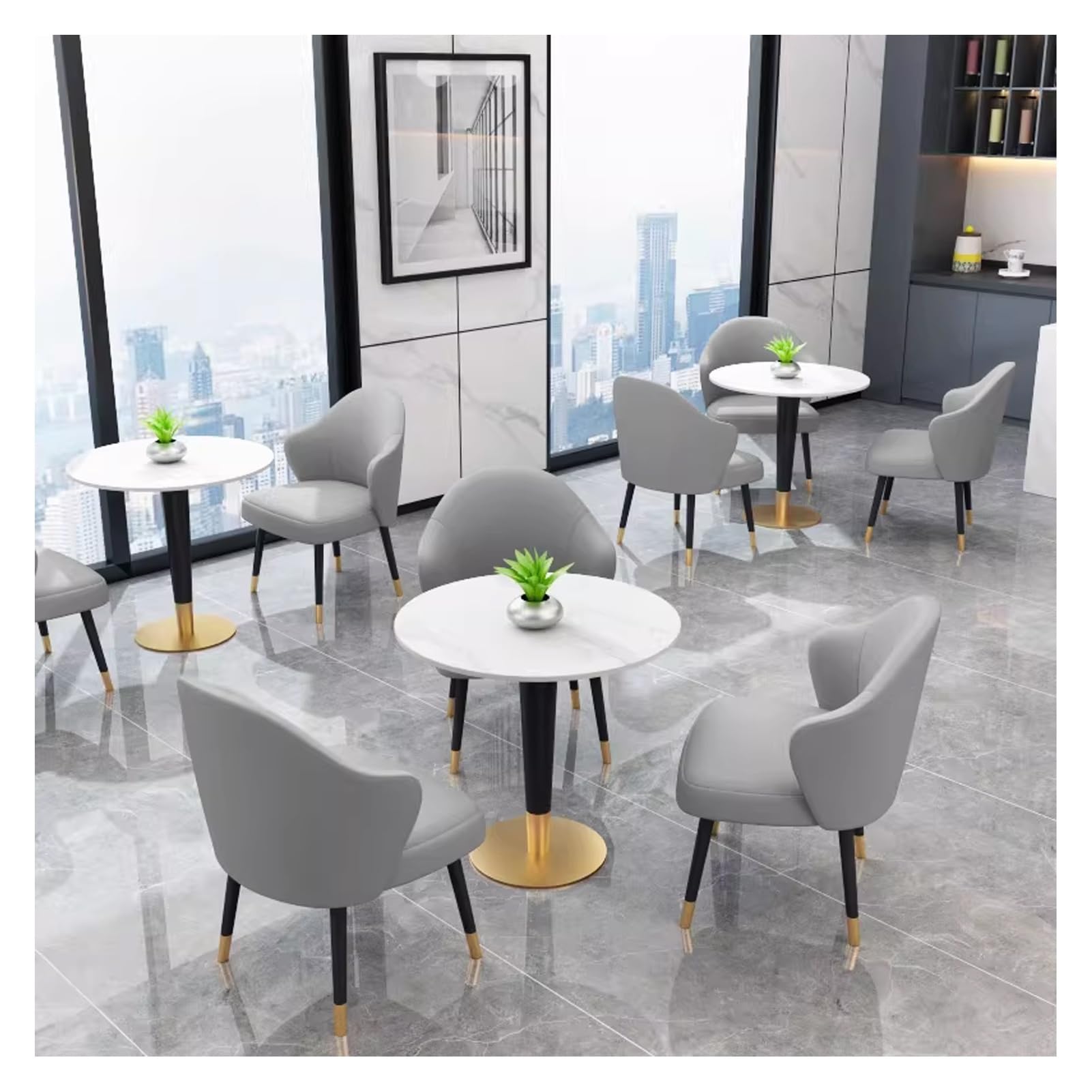 JKJZSALJ Modern Round Dining Table And Multiple Off Grey Leather Kitchen Chairs Set, Upholstered Sofa Chair & Sintered Stone Tables & Metal Frame,A-70CM