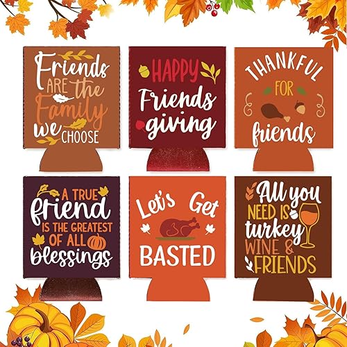 Miniatura 2 de 6 piezas de decoraciones de regalo de amigos, fundas para latas de amigos, reunión de amigos, enfriador, neopreno, Acción de Gracias, decoración de