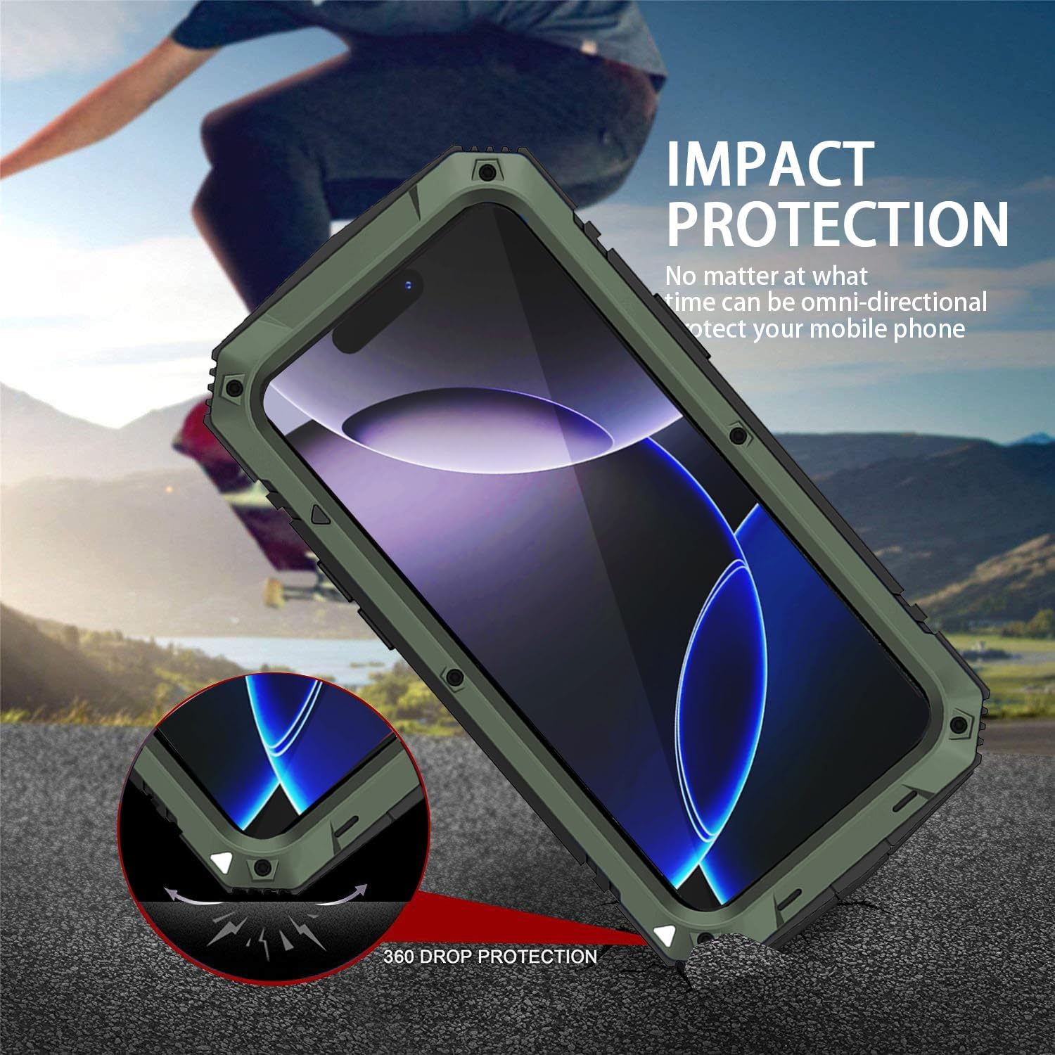 Metal Heavy Duty Phone Case Compatible with iPhone 17 Pro Max with Kickstand Built-in Gorilla Glass Lens Camera Protection Sturdy Military Durable Dustproof Aluminum Screws Cover For Men (Green)