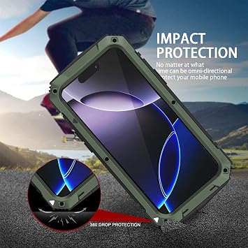 Simicoo iPhone 17 Pro Max用メタルミリタリーヘビーデューティーケース、メタルバンパーシリコン耐衝撃防塵頑丈なスタンド付きスクリーンプロテクターカメラコントロールフルボディドロップ保護カバーグリーン
