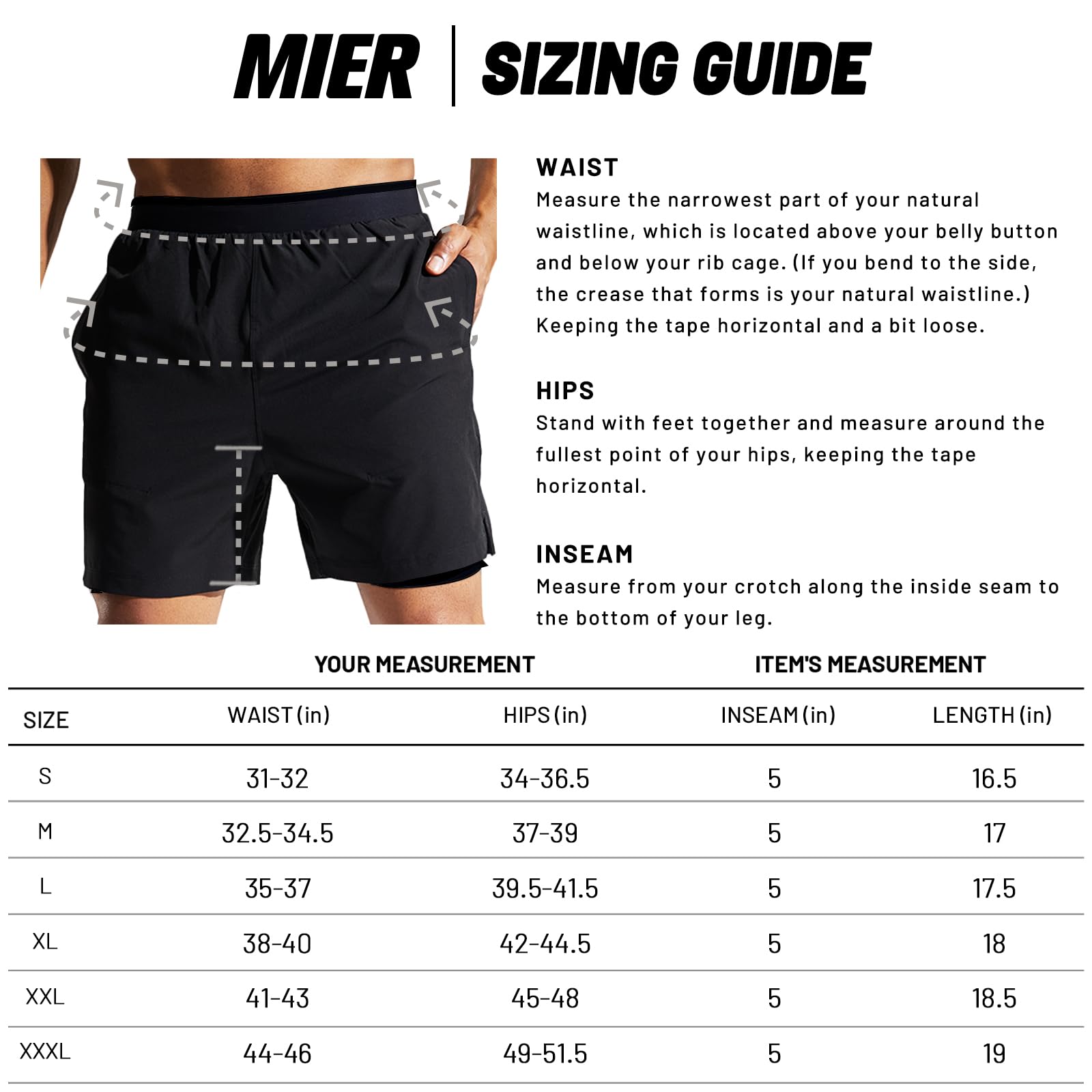 MIER Short de course 2 en 1 pour homme avec doublure de 12,7 cm, séchage rapide, short athlétique avec poches, léger, respirant