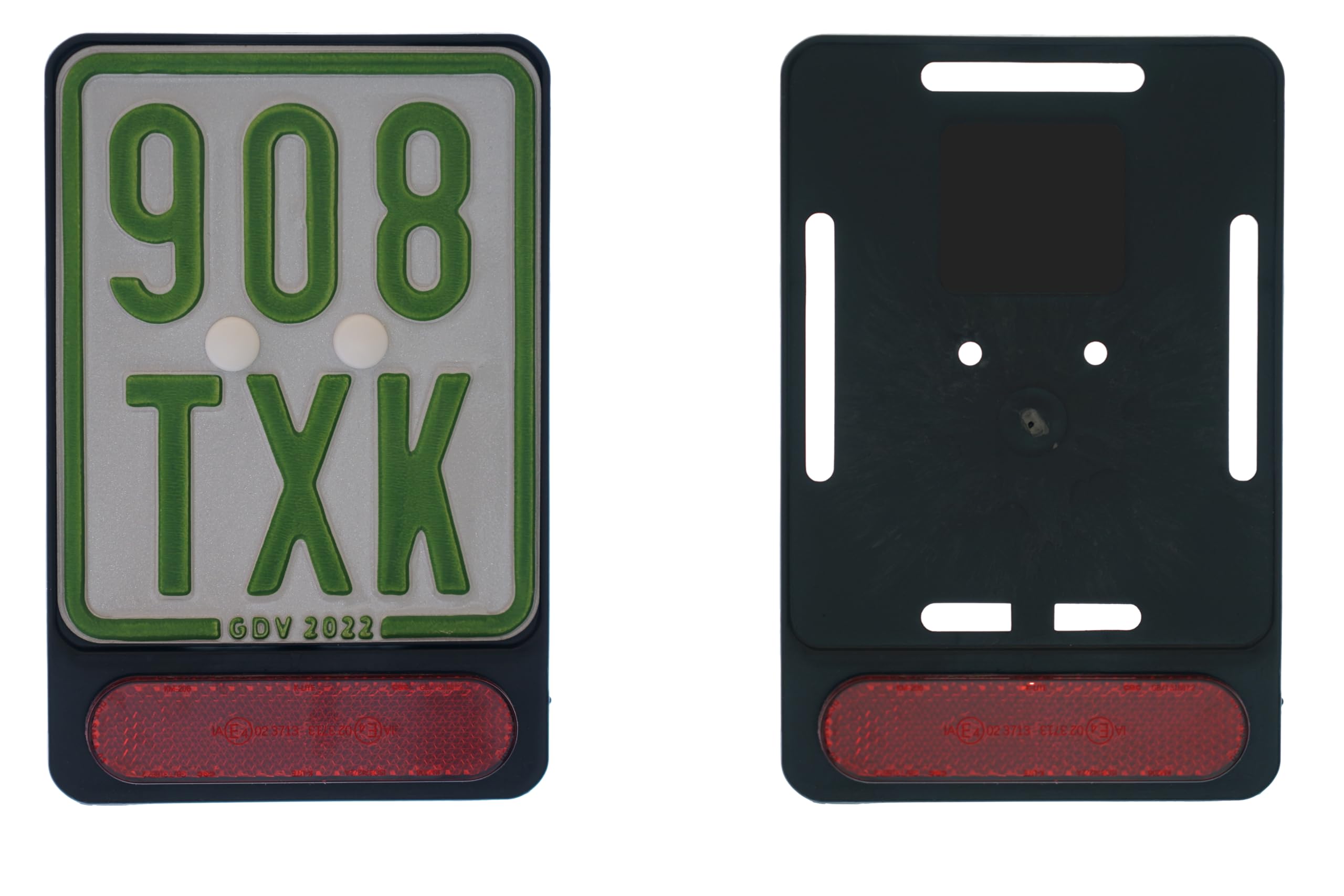 1x Kennzeichenhalter Kennzeichenträger Schwarz Mit Reflektor Rot für Versicherungskennzeichen 135 x 110 mm (für Mofa - Roller - S-Pedelec - E-Bike - Moped - L-Krad - Leichkraftrad) (Mit Reflektor) - 1