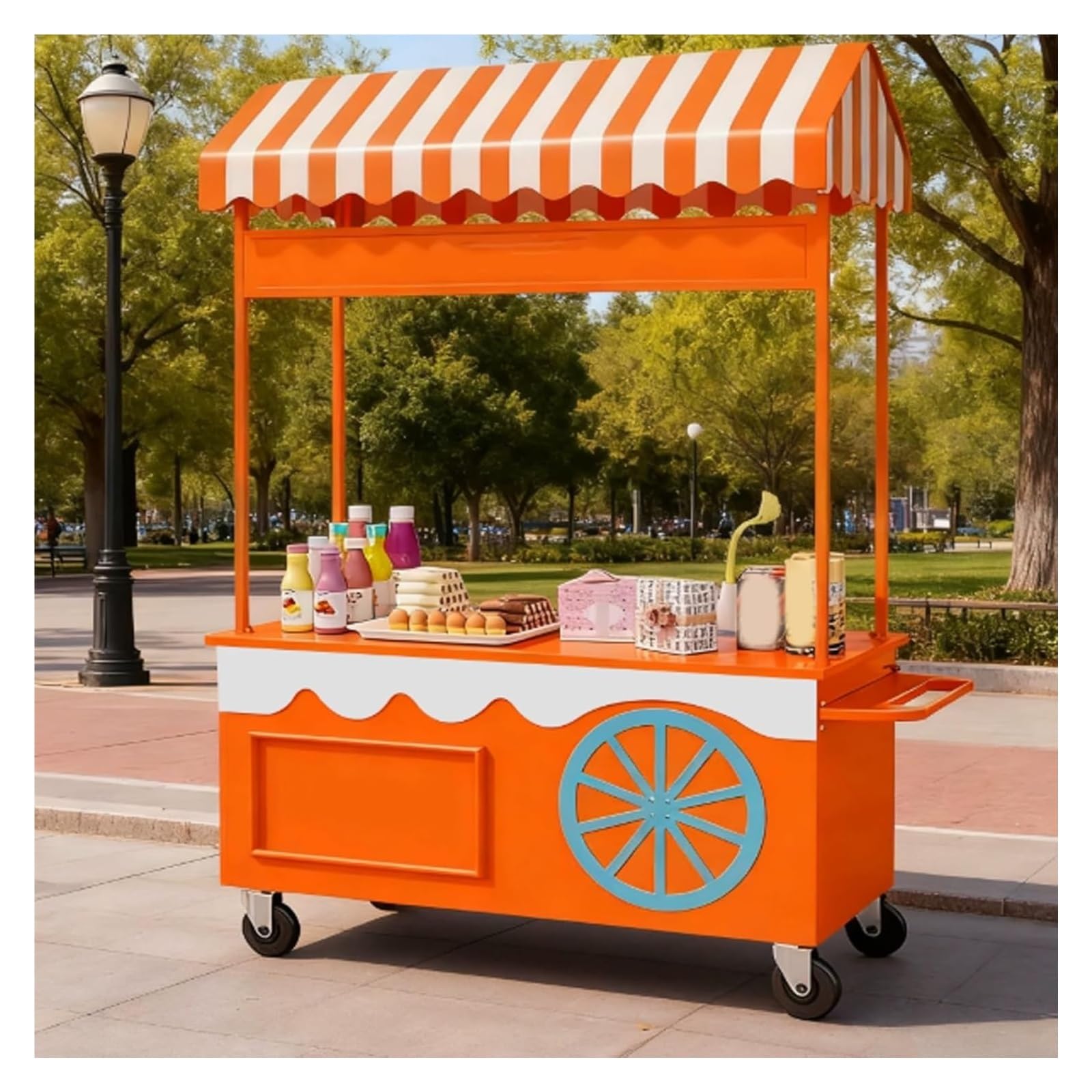 Tragbarer Verkaufswagen Mit Vordach, Mobiler Lebensmittelständer Feststellbaren Rädern, for Markt, Straße Und Veranstaltungen(Orange,150cm)