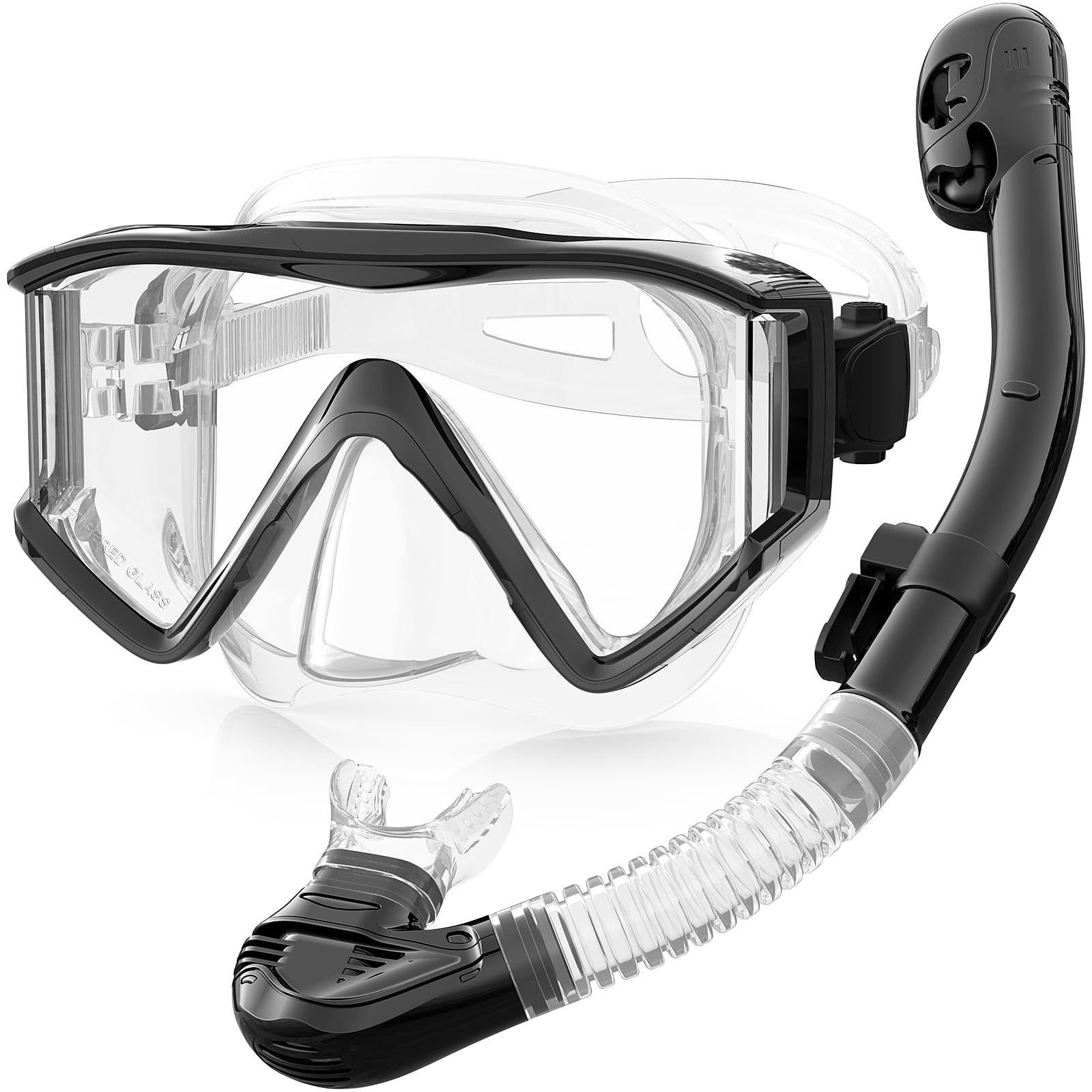 Zeligerstar Snorkel Set Adults, 3 Window Panoramic View Snorkel Mask Anti-Fog, Leak-Proof Scuba Diving Mask with Mesh Bag, Dry Top Mask and Snorkel Set for Adult and Teen — image 1