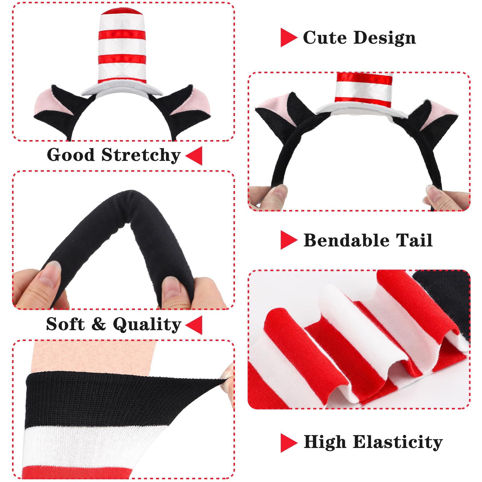 KMLGY 8PCS World Book Day Hat Cat Costume with Headband, Tail, Tutu, Bowtie, Arm Warmers, Stockings and Tutu Skirt - Image 4