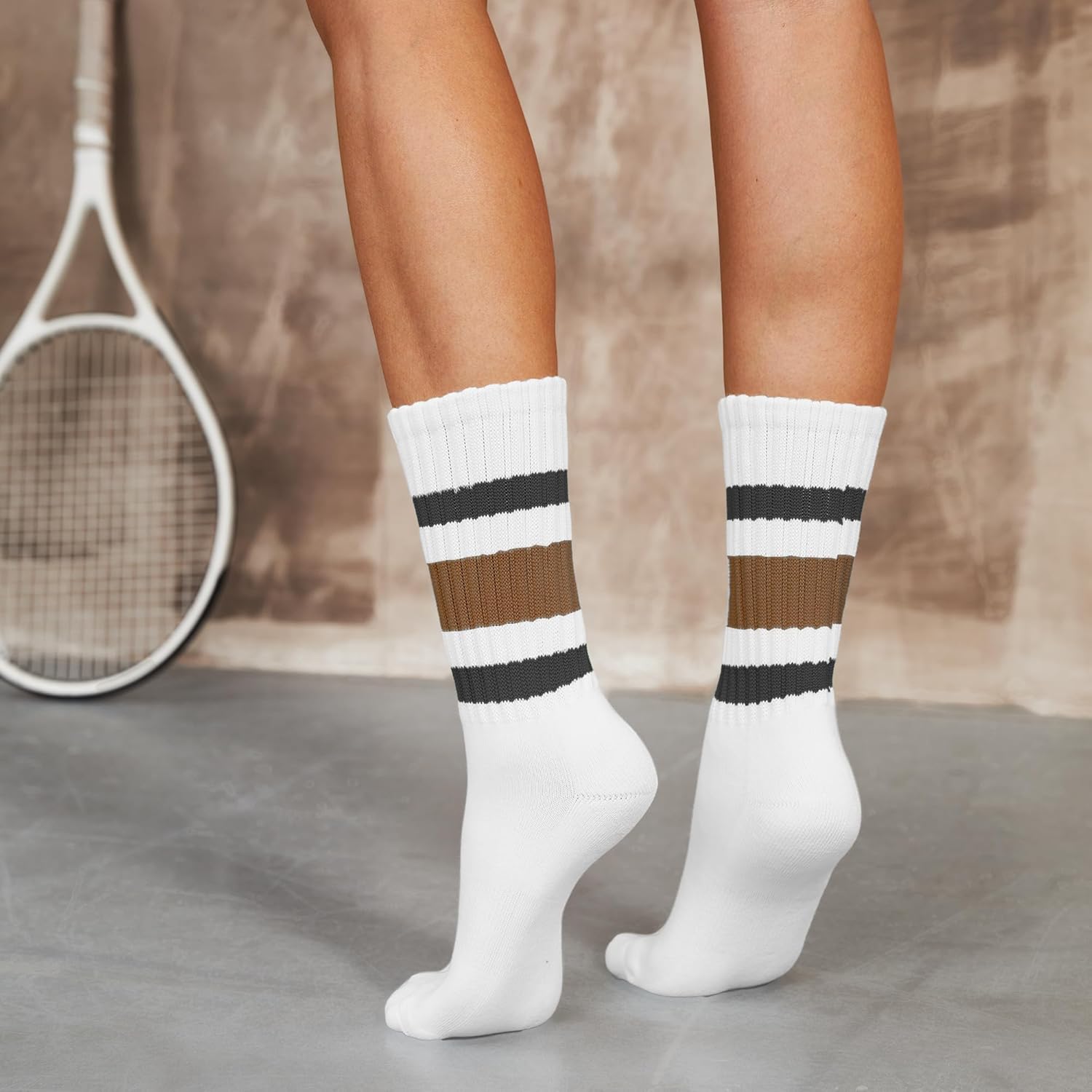Retro Striped Slouchy Crew Socks for Men & Women 3 Pairs Cotton Athletic Tube Cushioned Calf Tennis Socks Size 5–11 - Image 2