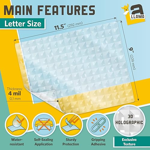 Vista 3 de Hojas laminadas holográficas autoadhesivas, papel adhesivo holográfico, 9 x 11.5 pulgadas, 4 mil de grosor, paquete de 10 hojas laminadas