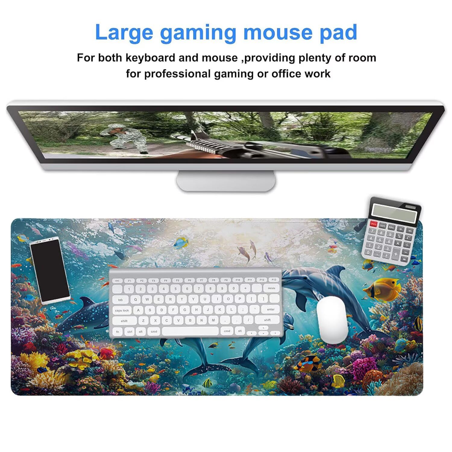 Podkładka pod mysz do gier, 1600 x 800 mm, XXL, duża gamingowa podkładka pod mysz, wodoodporna podkładka pod mysz, długa podkładka na biurko z przeszytymi krawędziami, mata na biurko z gumową podstawą