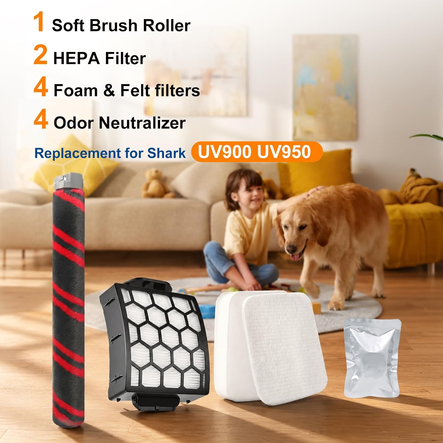 UV900 Filter Kit for Shark Performance Lift-Away UV900 UV950 (1+2+4+4) | Includes 1 Brush, 2 HEPA, 4 Foam & Felt Filters, 4 Odor Neutralizer Cartridges, Replace Parts #XFFK602UKT, XHF320,1541FC3000