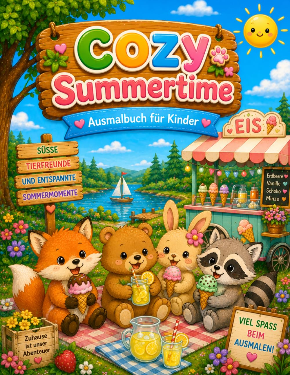 Cozy Summertime – Tierische Sommerabenteuer - coloring Book for Kids - Cozy Summer Friends: Mit Wimmelbildern, Labyrinthen & Mandalas - Sommerlicher Malspaß für kleine Künstler