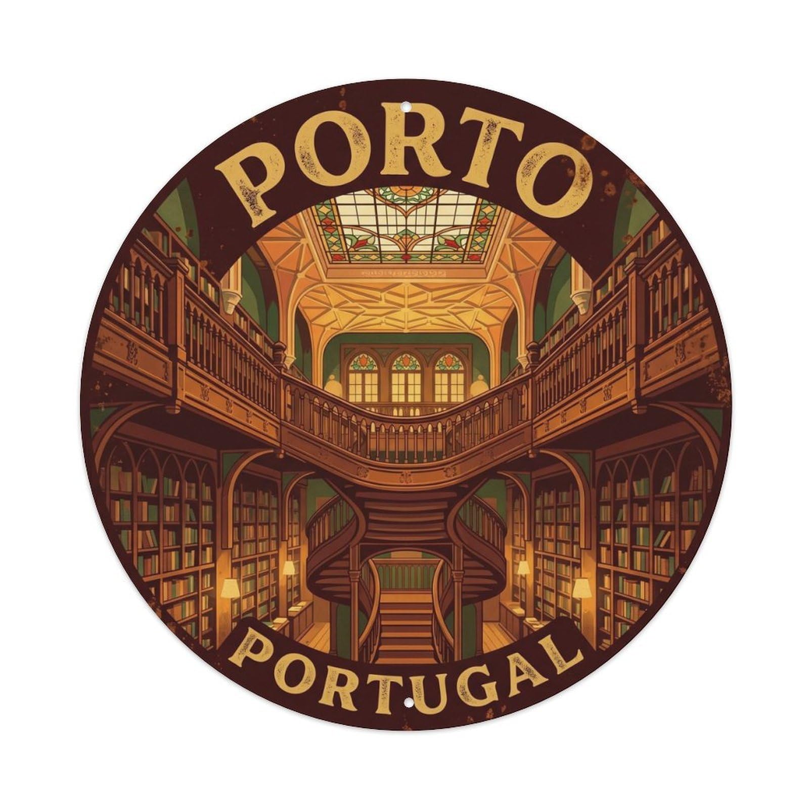 Olhnbad Style Portugal Historic Bookshop Cultural Landmark Metal Tin Sign