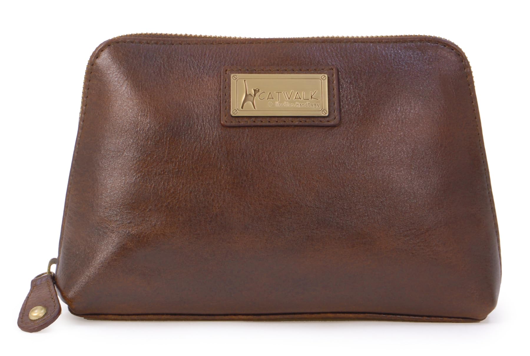 Catwalk Collection Handbags - Estuche de Maquillaje Mediano de Piel - Neceser de Viaje de Mujer - Bolso de Aseo - Caja de Regalo - Emma - Marrón