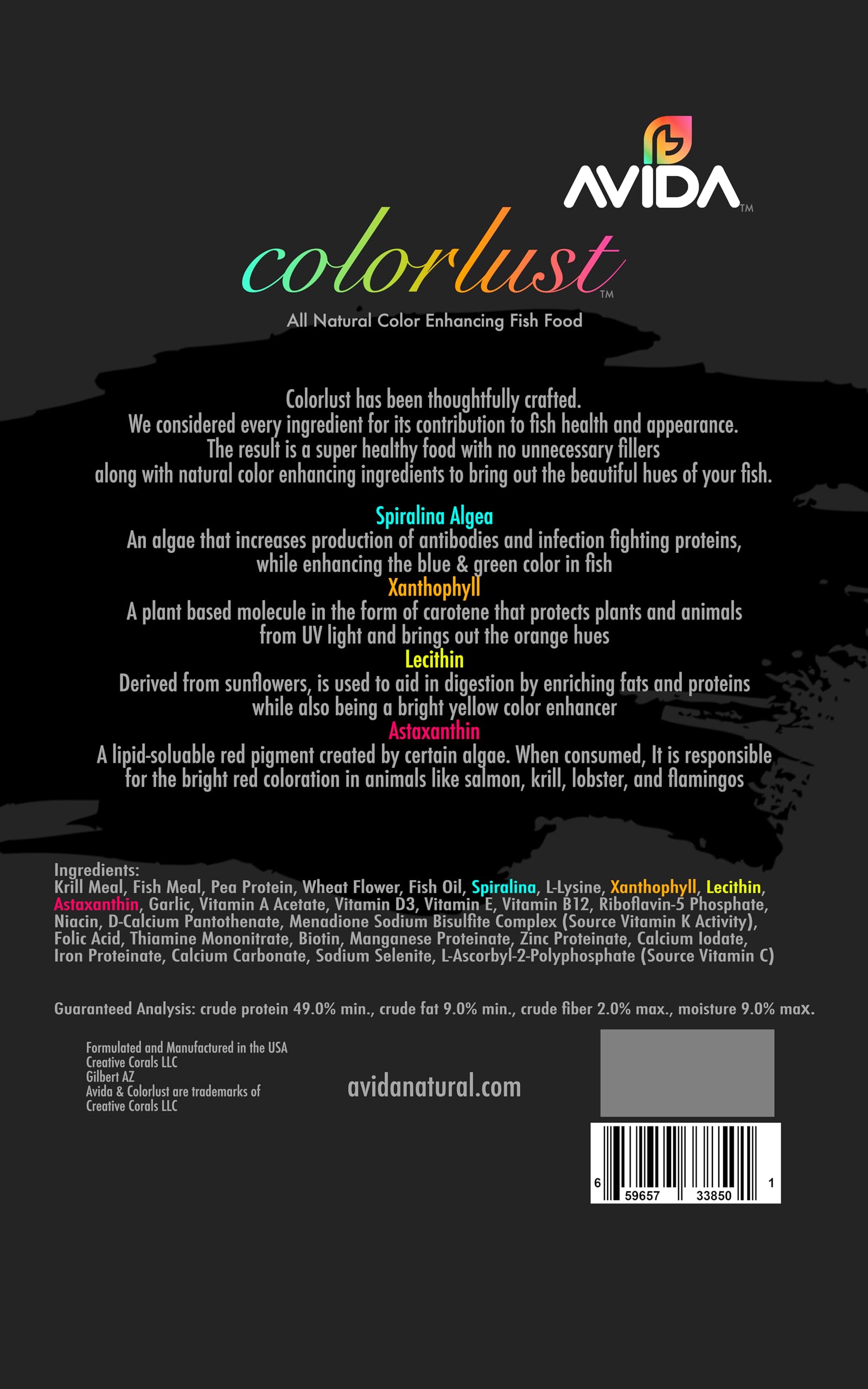 AVIDA Colorlust 8.2oz | All Natural Color Enhancing Fish Food with Astaxanthin | Medium Sinking Pellet (2 mm)