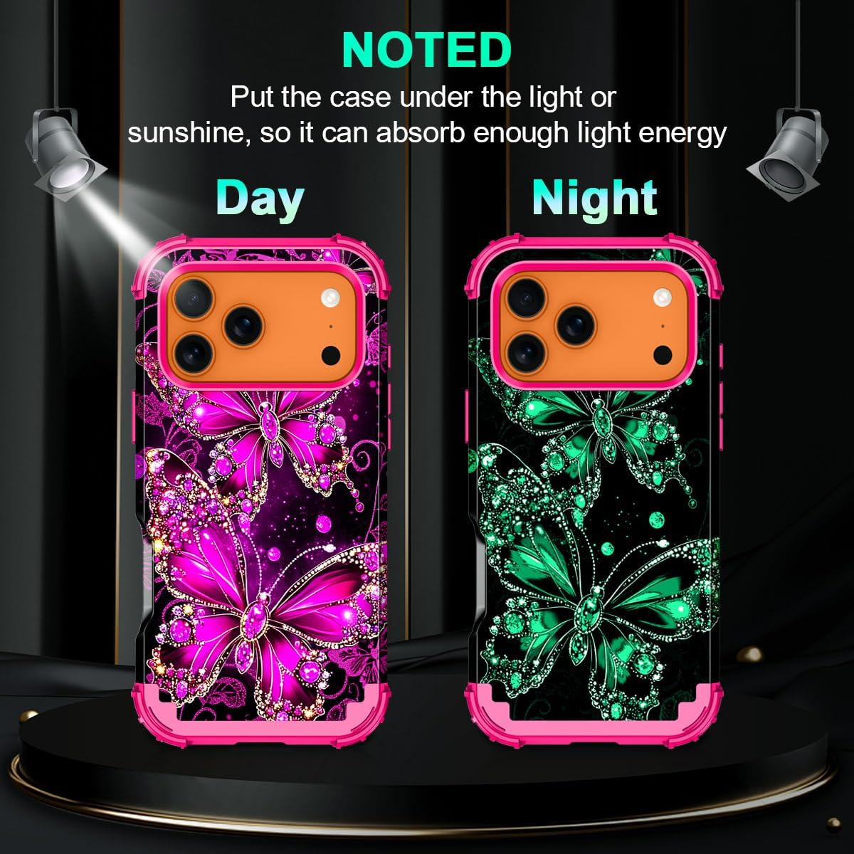 Casetego for iPhone 17 Pro Case,Glow in The Dark Three Layer Heavy Duty Sturdy Shockproof Full Protection Rugged Hard PC+Soft TPU Bumper Case for Apple iPhone 17 Pro 6.3 inch,All Hot Pink - Image 3