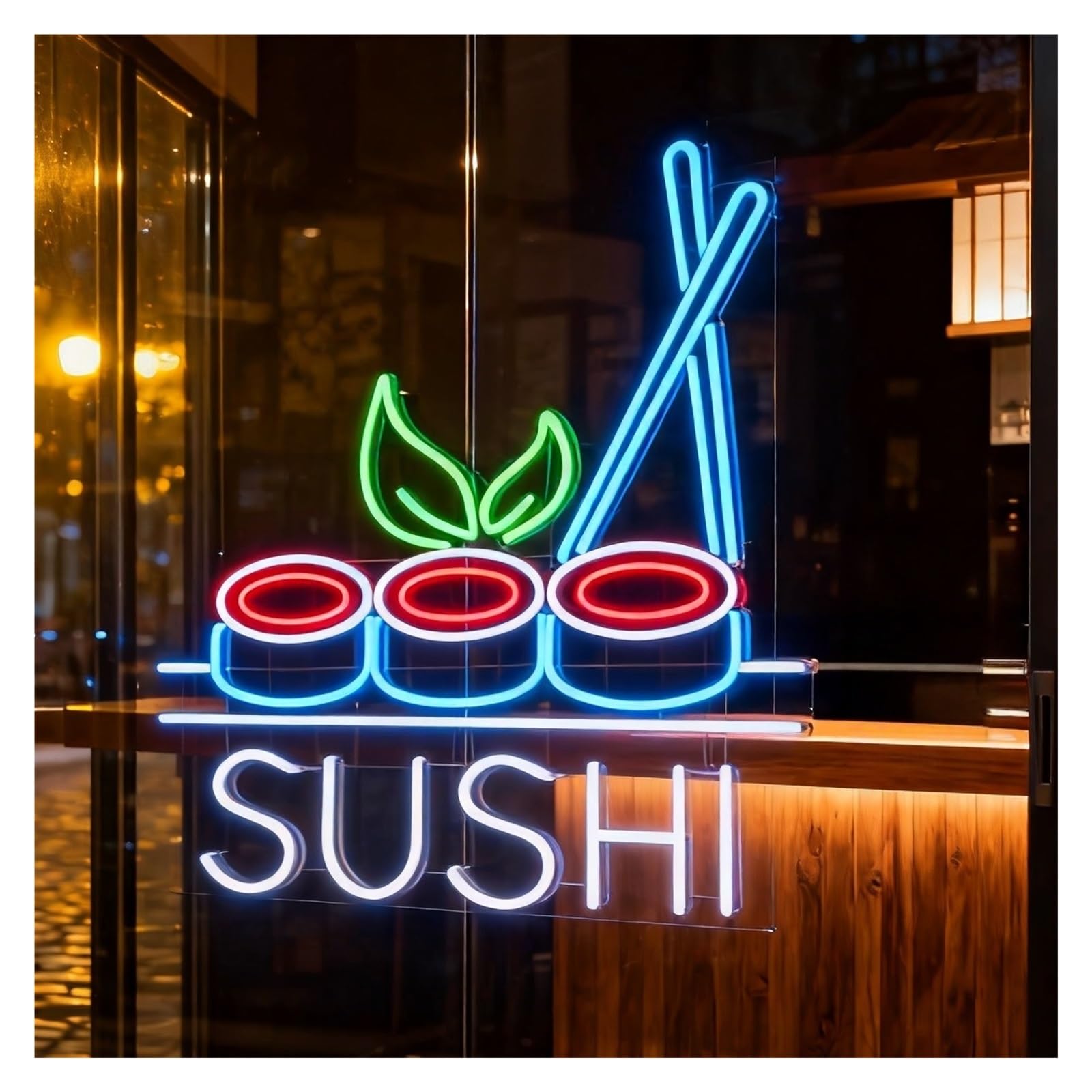 RONGCH Hanging Art Signs Sushi Neon Sign Adjustable Brightness Japan Food Restaurant Business Window Display Decor 50cm