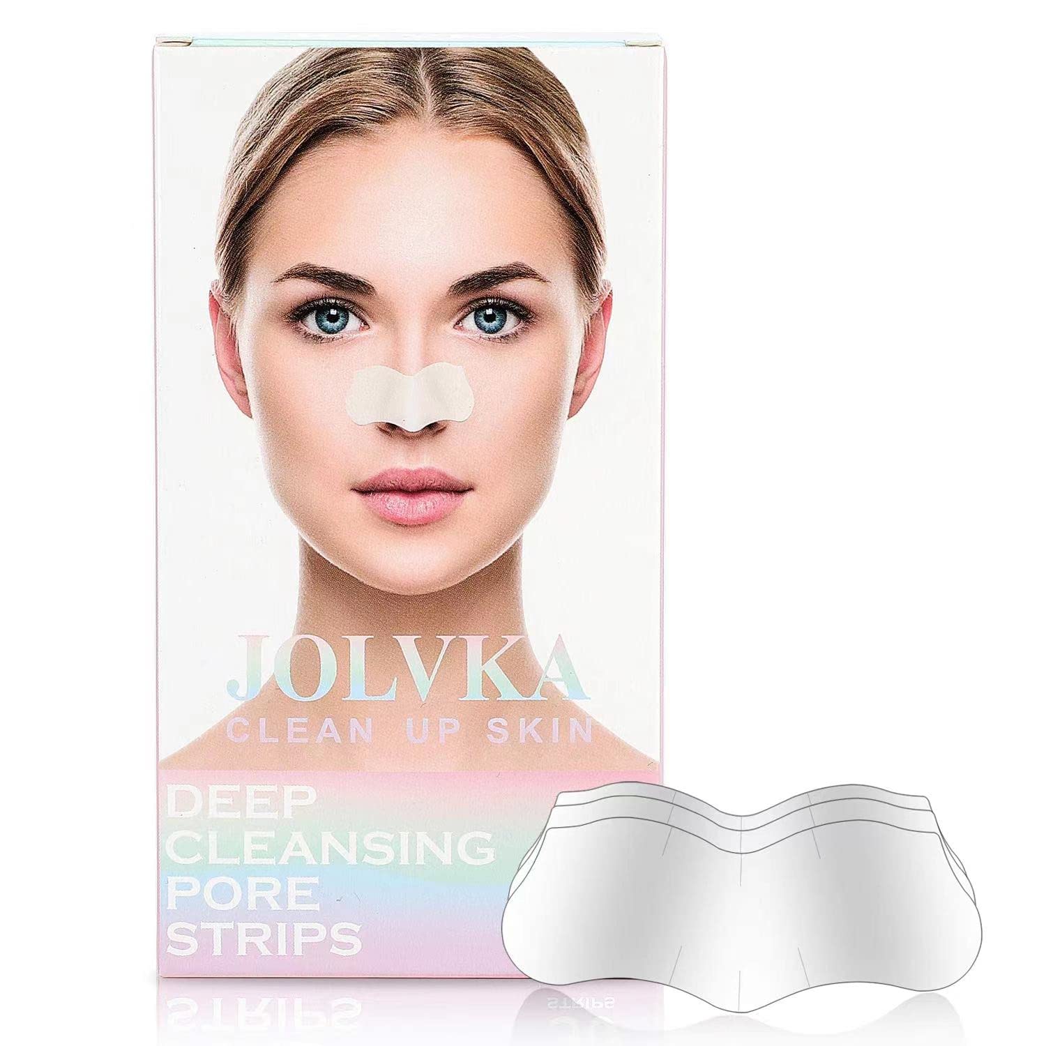 JOLVKA Blackhead Remover Pore Strips for Nose - 65 Charcoal Strips with Witch Hazel, Deep Pore Cleanser & Blackhead Extractor