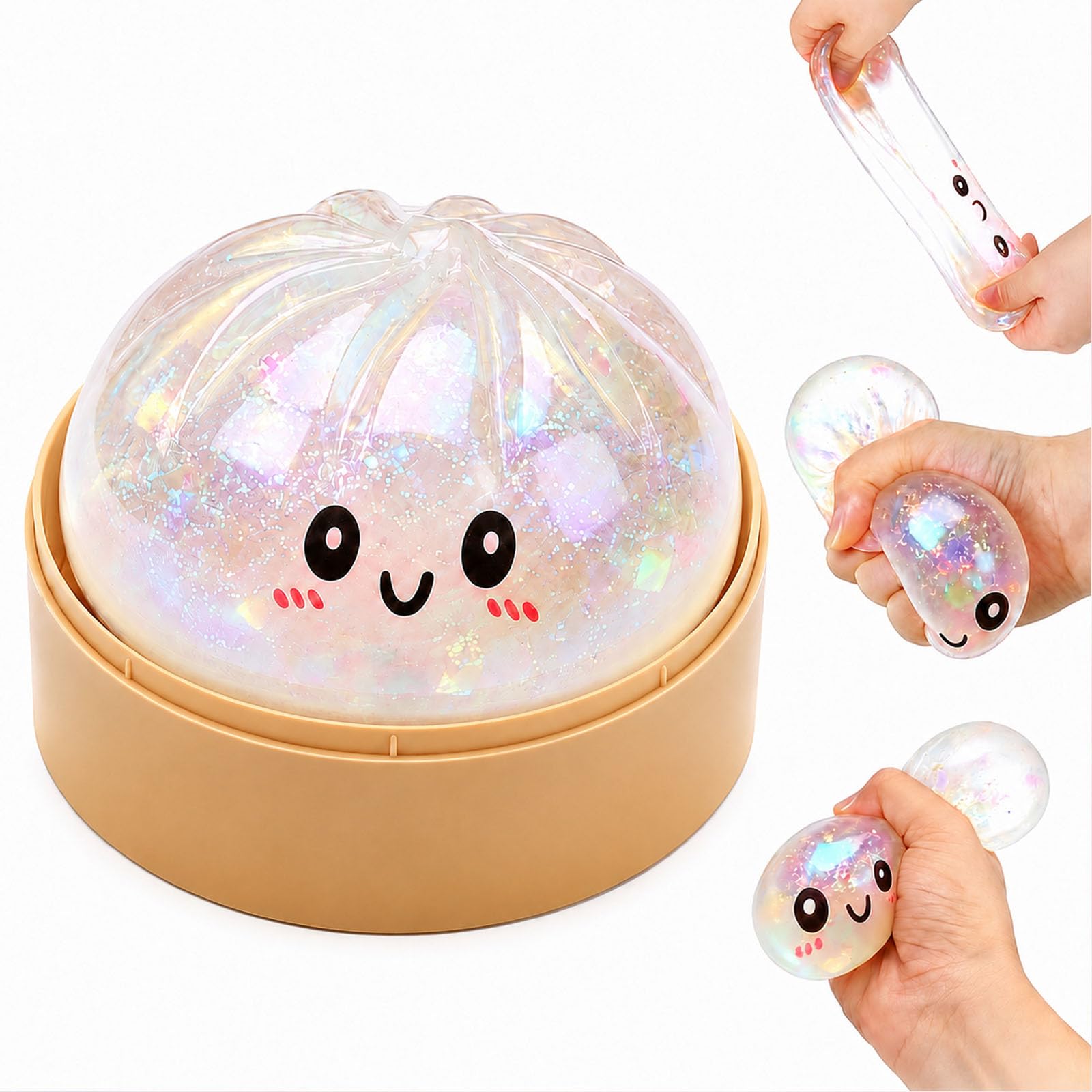 Glitter Squishy Bao Dumpling, Giant Mystery Dumplings Squishies Fidget Toys, Squishys Sensory Toys Stress Balls for Kids Adults Autism Adhd, Fufu Taba Squishies Bao Bun for Anxiety Relief