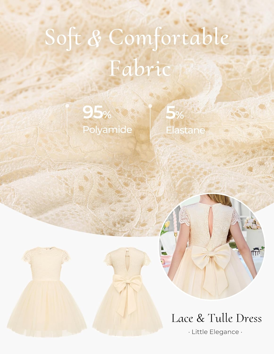 GRACE KARIN Flower Girl Dress with Big Bow,Kids Lace Tulle Princess Gown,Wedding Formal Birthday Party Pageant 5-10Y - Image 9