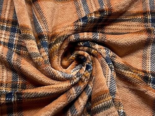 Crs Fur Fabrics Multi Double Sided Super Soft Cuddle Fleece Fabric Material Tartan Caramel 1/4Mtr