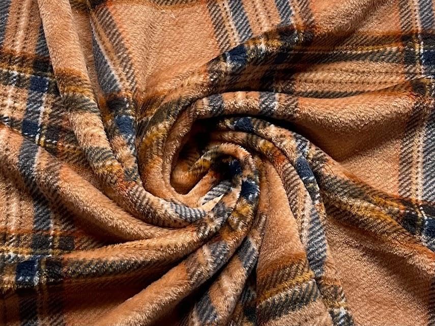 Double Sided Super Soft Cuddle Fleece Fabric Material Tartan Caramel 1/8MTR