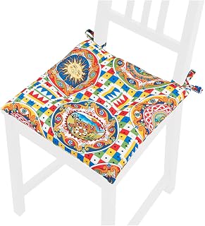 emmevi Cojín de silla suave mosaico siciliano funda universal lavable con cordones Mod.Sun DIS_35