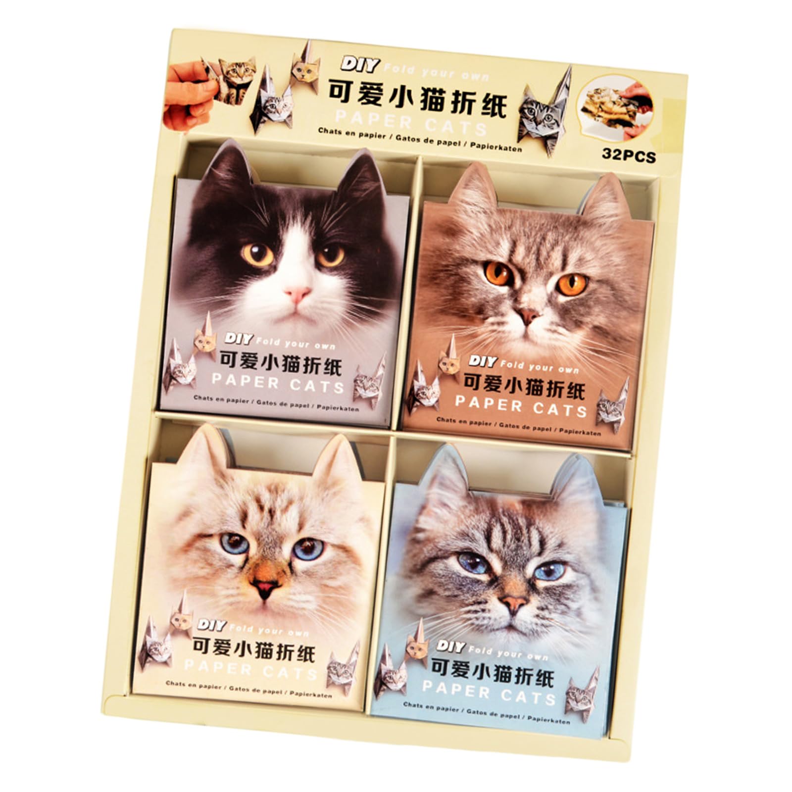 Tsophreniq 32Sheets Colorful Cats Theme Paper Folding Set Safe and Easy to Fold Craft for Children Art and Project Creative Folding for Children