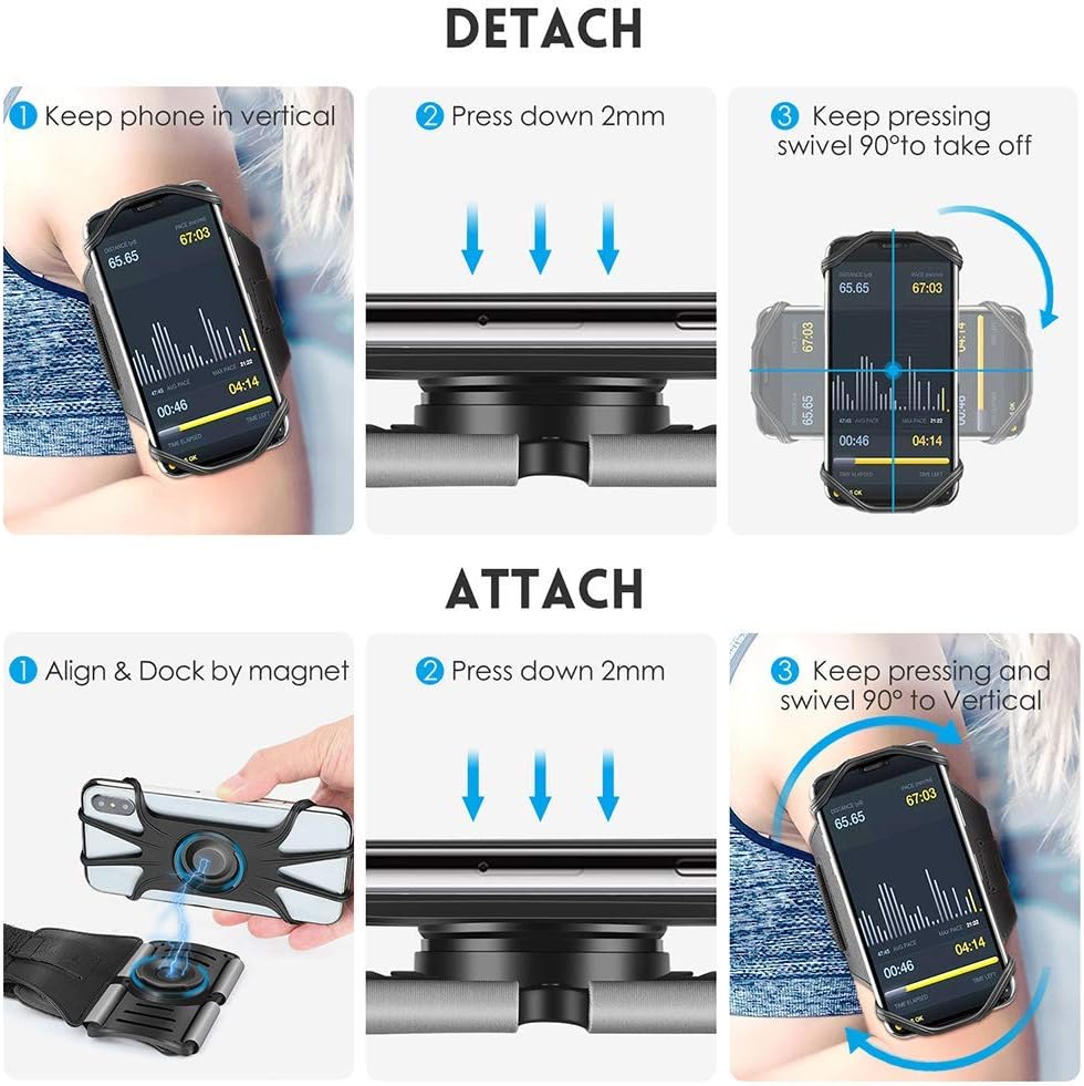 AONKEY Running Armband, 360° Rotatable& Detachable Cell Phone Holder Arm Band Universal fit for All Smartphone Include iPhone Xs Max XS XR X 6S 7 8 Plus, Galaxy S10 S9 S8 Note 9, Google Pixel 3 XL
