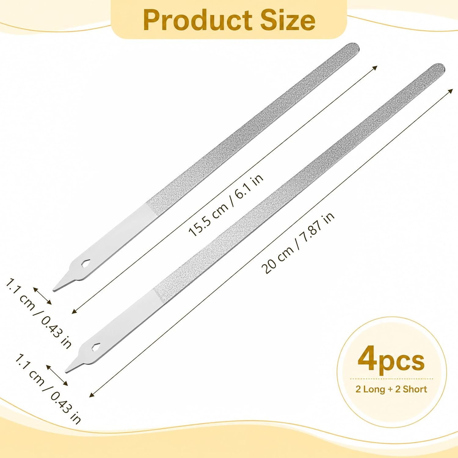 4 Pcs Diamond Nail File, Stainless Steel Metal Nail Files with Pointed Tip