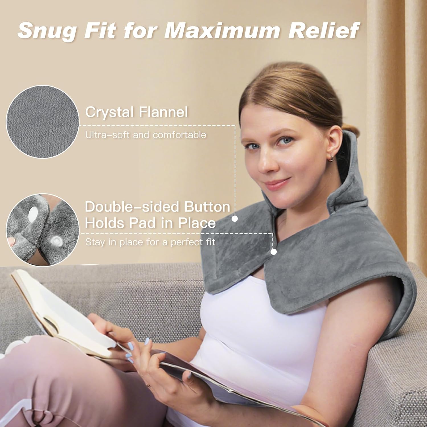 SEISSO Heating Pad, Electric Blanket for Shoulder, Back, Neck, Knee, Leg Pain, Fast Heated Blanket with 3 Time Settings, 10 Heating Settings, Soft Warm Gifts for Women, Men, Mom, Dad(Gray)