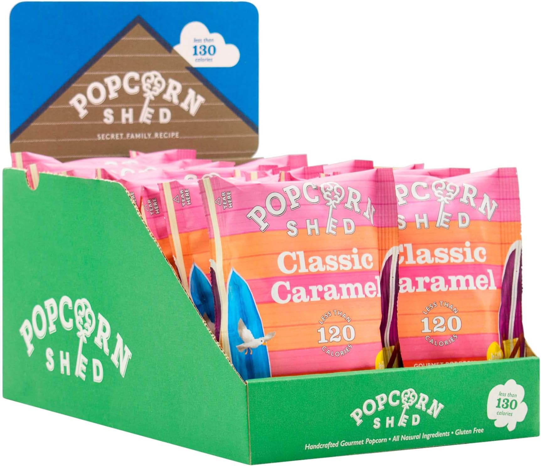Popcorn Shed Classic Caramel Popcorn Snack Pack, 24g, Pack of 16, Natural Caramel Popcorn, Gluten Free, Vegan Lunch Box & Movie Night Snacks