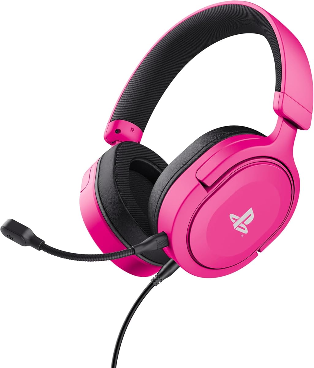 Trust GXT 498P Forta Gaming Headset Gelicentieerd voor PlayStation 5, Over-Ear Koptelefoon met Afneembare Microfoon voor PS4 en PS5, 50mm Drivers, Verstelbare Hoofdband, 3.5mm Kabel van 1.2m, Roze