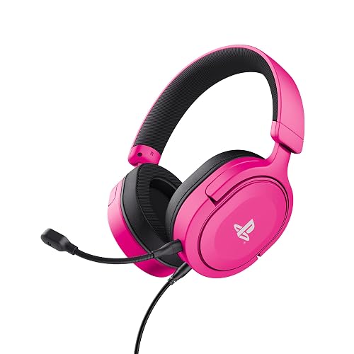 Trust Gaming GXT 498P Forta Cuffie PS5 e PS4 Licenza Ufficiale PlayStation 5, Driver 50 mm, Audio 3D, Cavo da 1,2 m, Microfono Staccabile, Jack Audio 3.5 mm, Cuffie Gaming Cablate, Rosa - Rosa